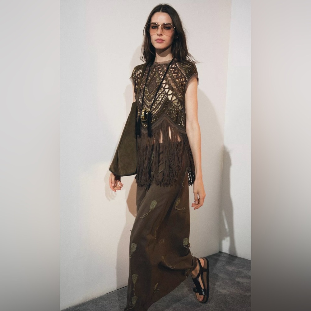 ZW COLLECTION LINEN EMBROIDERED SKIRT